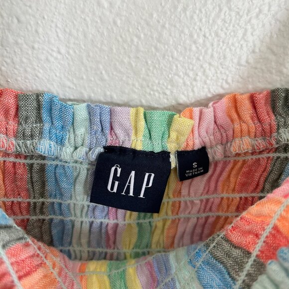 Gap Tank Top S Rainbow Stripe Babydoll Tie Shoulder Smocked Peplum - Picture 7 of 9